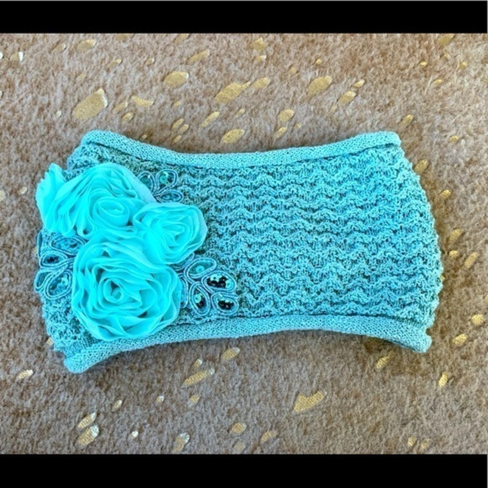 Knit Headband with Fabric Flowers